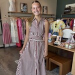 entro Stripe Tie Waist Midi Dress