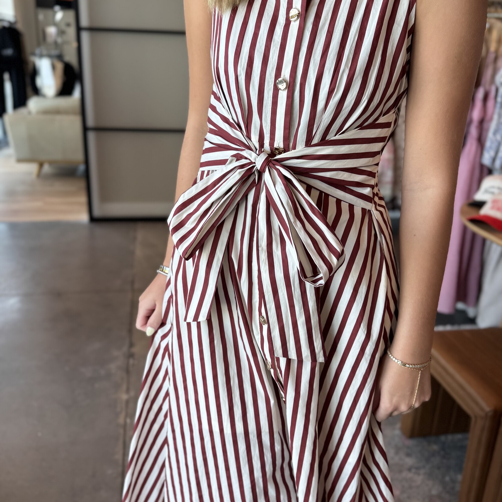 entro Stripe Tie Waist Midi Dress