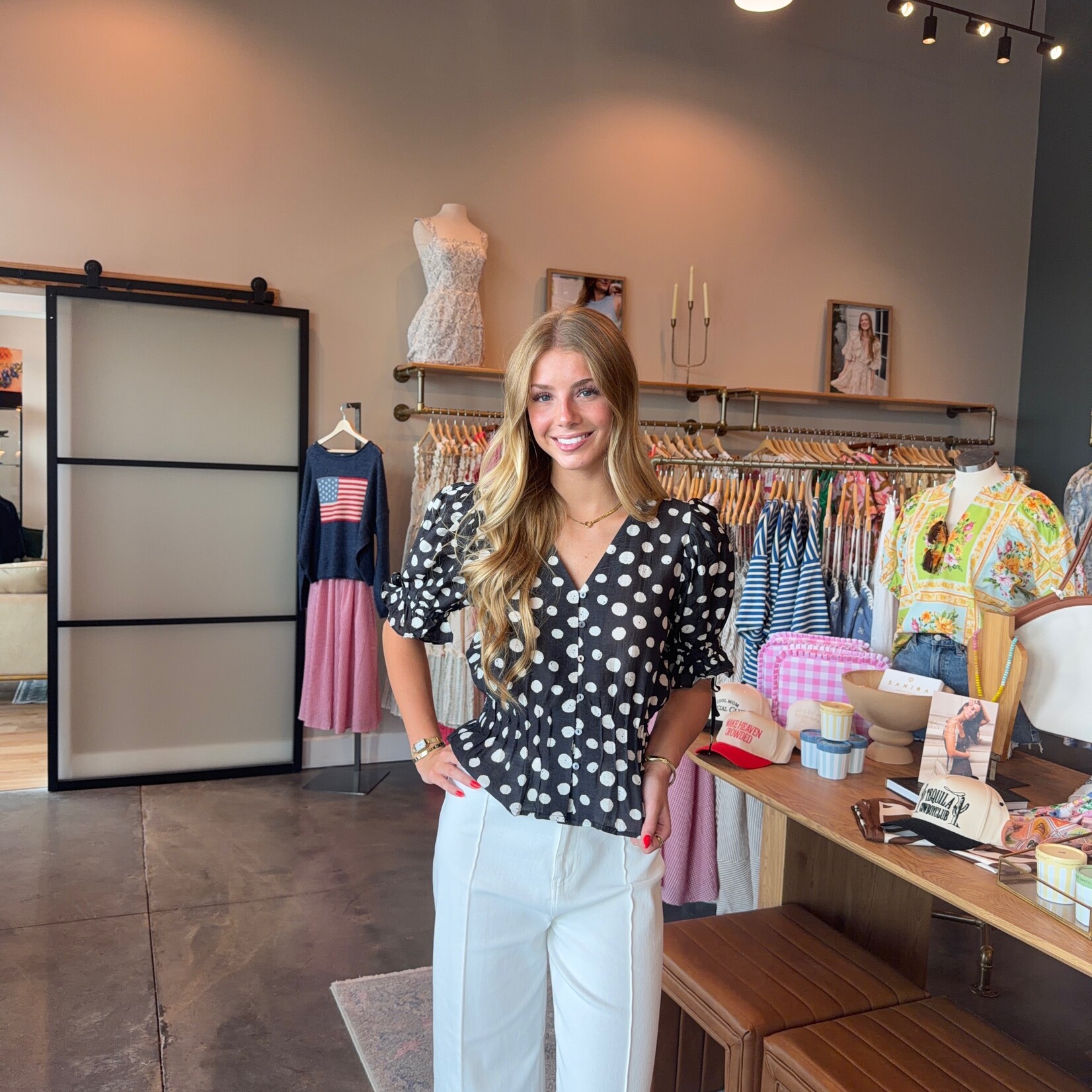 entro Polka Dot Puff Sleeve Top