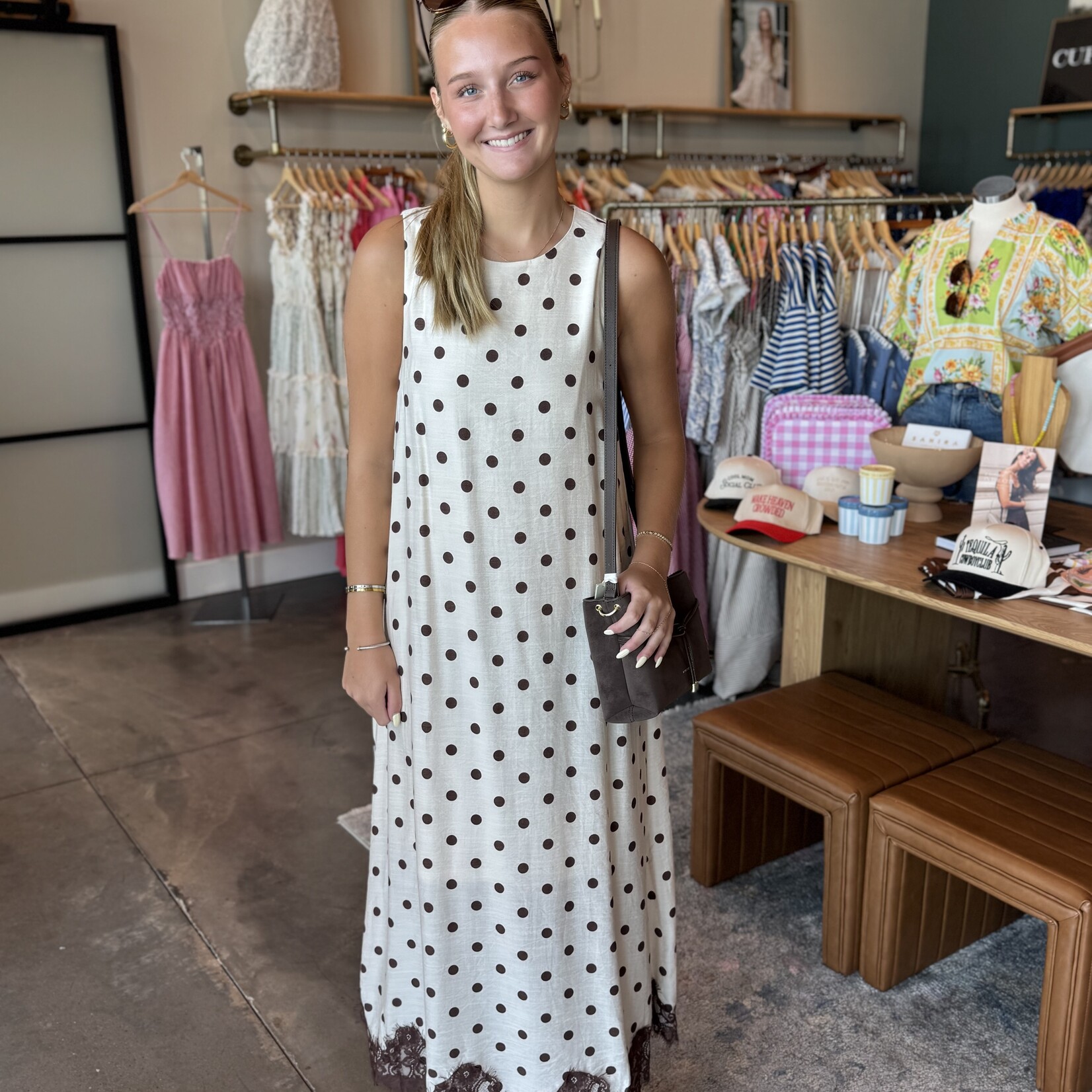 entro Lace Trim Polka Dot Maxi Dress