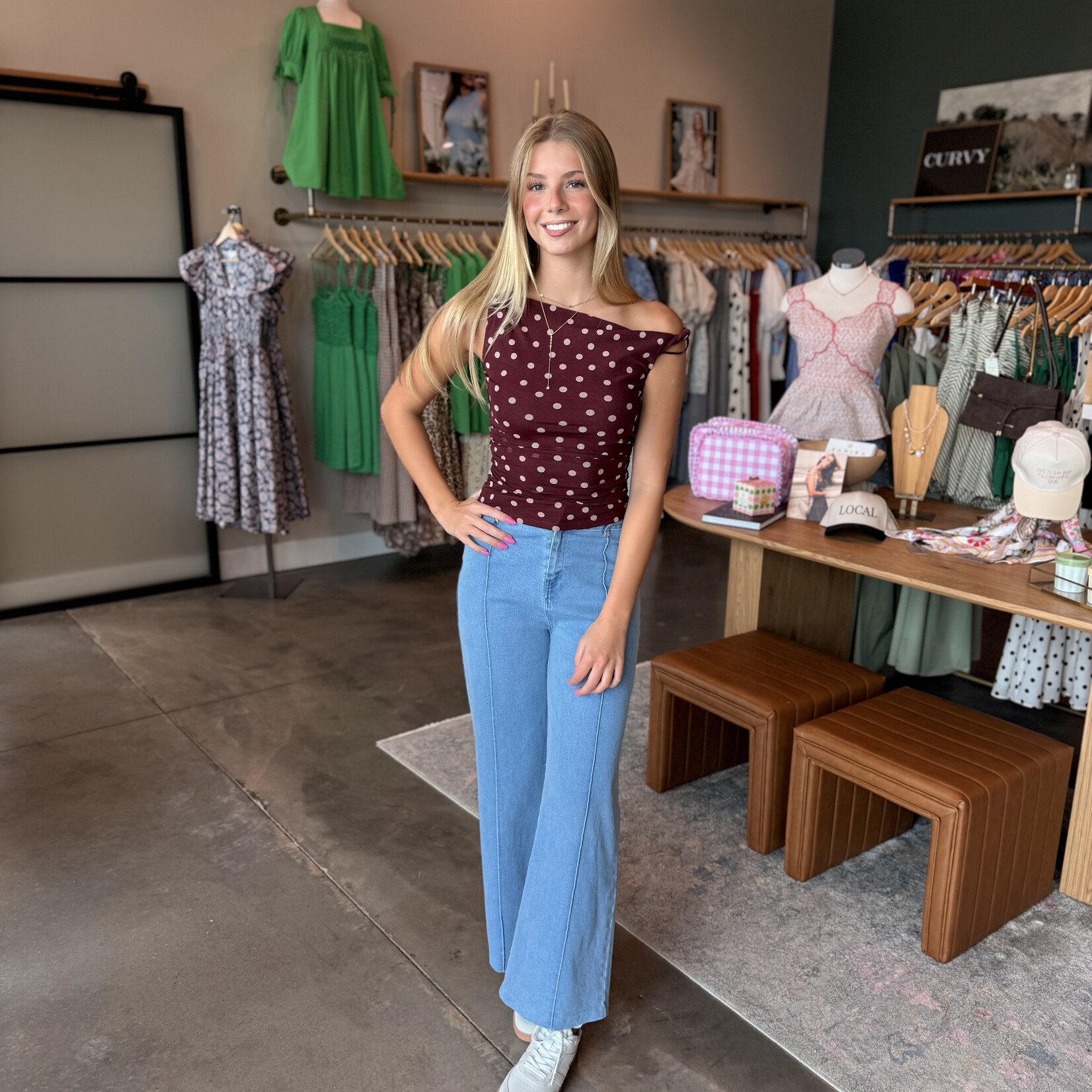 Polka Dot Asymmetrical Twist Top