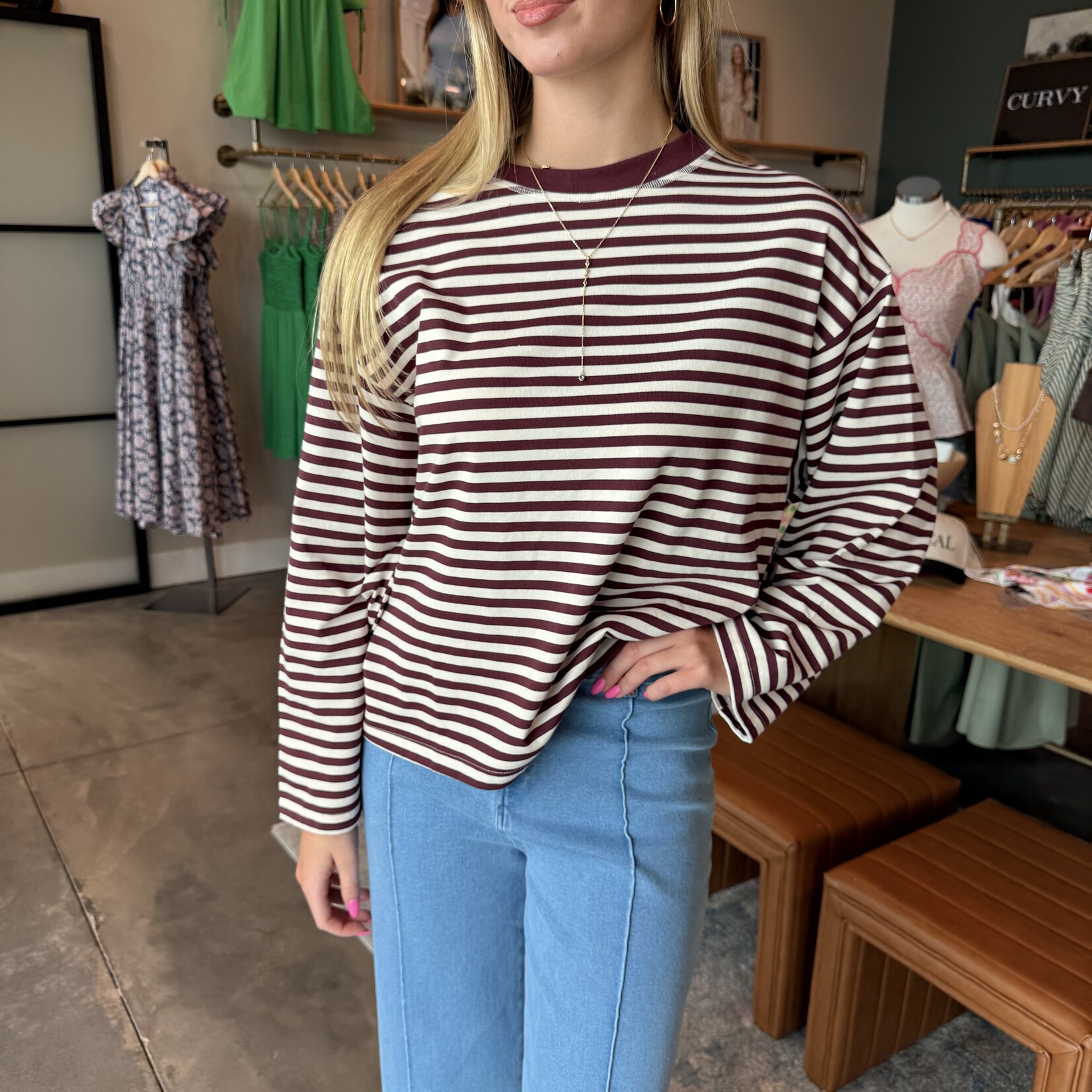 Striped Contrast Crew Neck