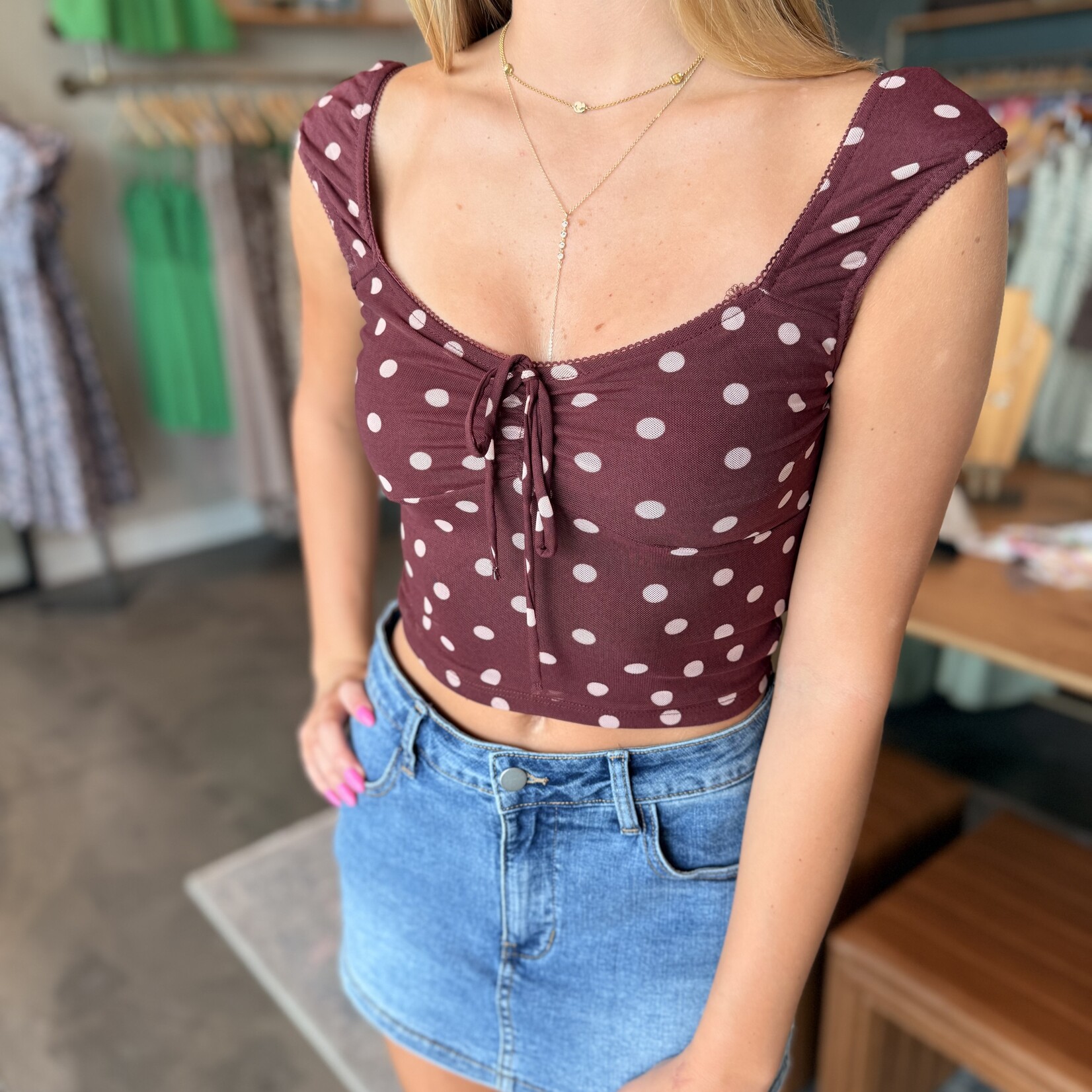 Polka Dot Sweetheart Tie Top