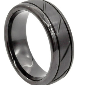 BLACKJACK (X)BJ TUNGSTEN MEN BLAKC RING WITH SWIRL PATTERN