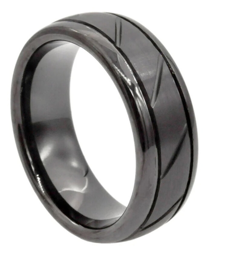 BLACKJACK (X)BJ TUNGSTEN MEN BLAKC RING WITH SWIRL PATTERN
