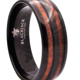 BLACKJACK (X)BJ TUNG W/ WOOD MENS BLACK TUNGSTEN AND WOOD INLAY RING