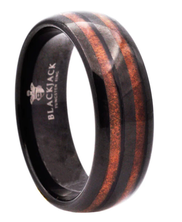 BLACKJACK (X)BJ TUNG W/ WOOD MENS BLACK TUNGSTEN AND WOOD INLAY RING