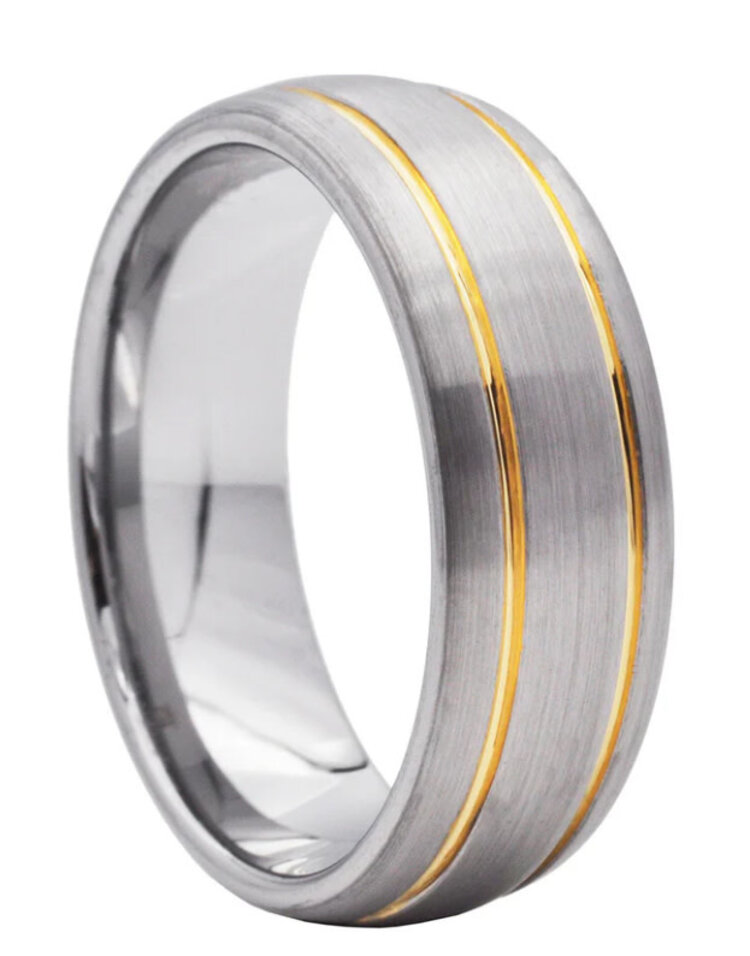 BLACKJACK (X)BJ TUNG SATN & YT STRIPE TUNGSTEN CARBIDE SATING BRUSH FINISH AND YELLOW STRIPES