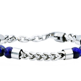 BLACKJACK (Y)BJ LAPIS BEAD & STEEL FRANCO LINK BRACELET
