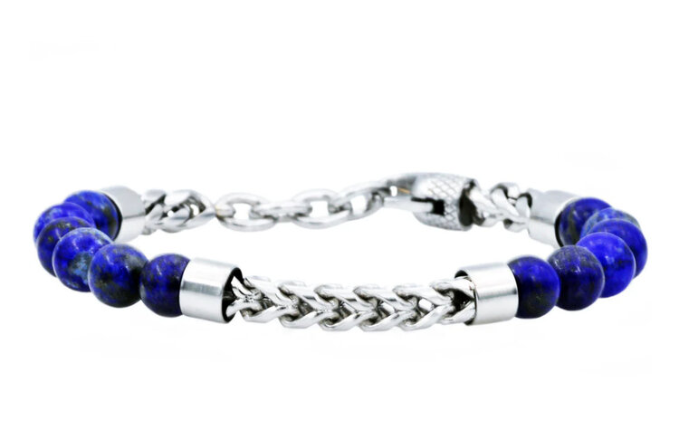 BLACKJACK (Y)BJ LAPIS BEAD & STEEL FRANCO LINK BRACELET