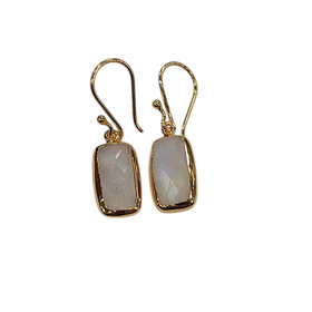 STEPHEN ESTELLE (Y)925 RAINBOW MOONSTONE RECTANGULAR CHECKEREDBOARD CUT VERMEIL EARRINGS