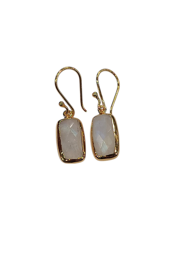 STEPHEN ESTELLE (Y)925 RAINBOW MOONSTONE RECTANGULAR CHECKEREDBOARD CUT VERMEIL EARRINGS
