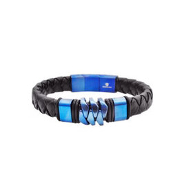 BLACKJACK (Y)GENUINE LEATHER BLUE STAINLESS STEEL BRACELET