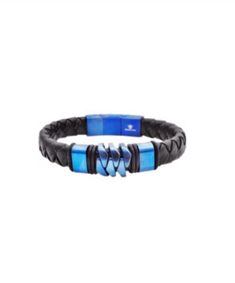 BLACKJACK (Y)GENUINE LEATHER BLUE STAINLESS STEEL BRACELET