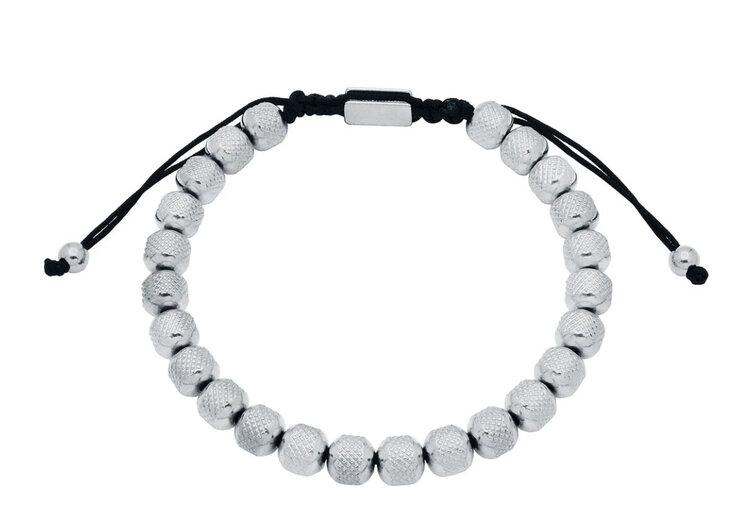 BLACKJACK (Y)BJ STAINLESS STEEL 7MM BEAD TEXTURED DRAWSTRING BRACELET
