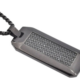 BLACKJACK (Y)BJ BLACK CZ & STAINLESS STEEL DOG TAG 24” LONG ROUND BOX CHAIN