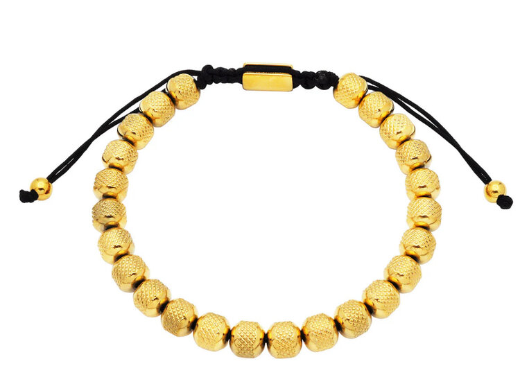 BLACKJACK (Y)BJ 7MM GOLD PLATED STAINLESS STEEL TEXTURED DRAWSTRING BRACELET