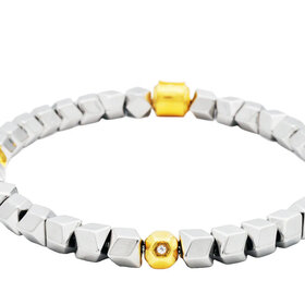 BLACKJACK (Y)BJ TWO TONE FACETED BEAD CZ STAINLESS STEEL BRACELET
