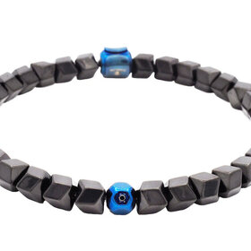 BLACKJACK (Y)BJ BLACK AND BLUE FACETED BEAD CZ STAINLESS STEEL BRACELET