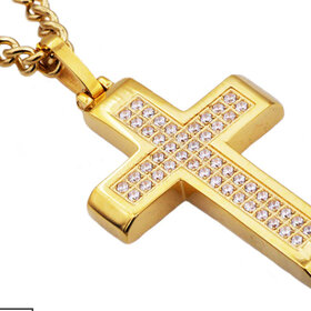 BLACKJACK (Y)BJ CZ YELLOW STAINLESS STEEL CROSS WITH CURB CHAIN 24” LONG