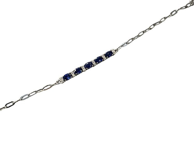 Roman + Jules (R)14KW 0.14CT DIA 1.50CT SAPPHIRE 5 OVAL CUT W/ DIAMOND STATIONS CENTERED ON OVAL LINK BRACELET