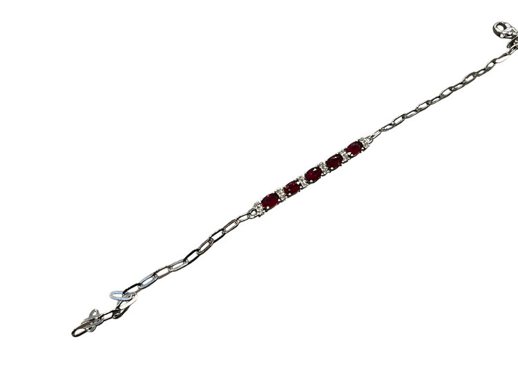 Roman + Jules (R)14KW 0.14CT & 1.41CT 5 OVAL RUBY AND DIAMOND CENTERED IN OVAL LINK BRACELET