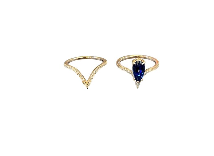 (Y) 14KR 1.84CT SAPPHIRE PEAR CUT AAA & 0.65CT DIA’S VS/F QUALITY BRIDAL SET RINGS