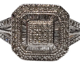 (Y)925 0.35CTW HALO VINTAGE STYLE RING SILVER AND DIAMOND