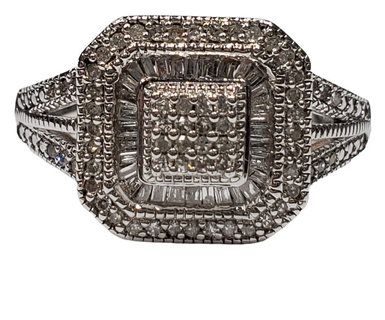 (Y)925 0.35CTW HALO VINTAGE STYLE RING SILVER AND DIAMOND
