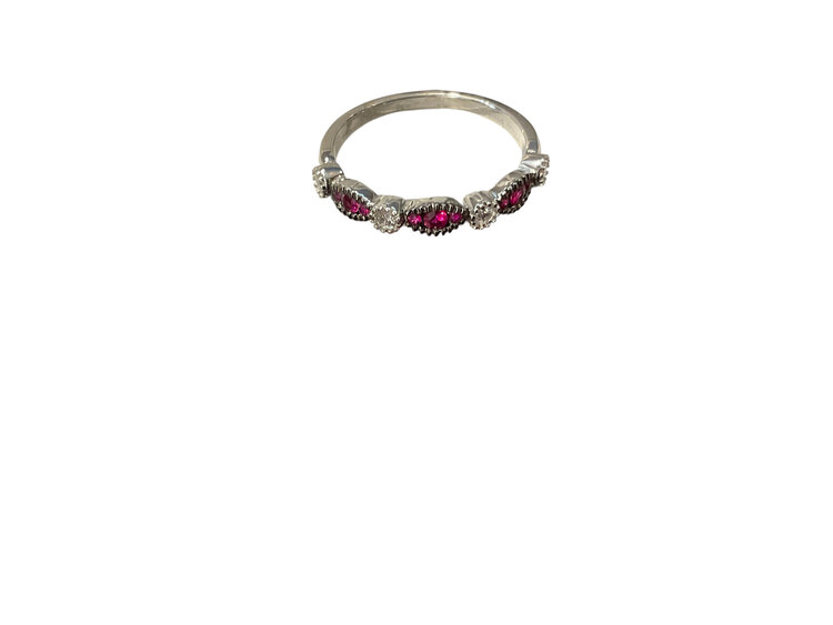 PRIMA NY (Y)14K 0.11DI 0.25RU RUBY AND DIAMOND RING WHITE GOLD SIZE 6.5
