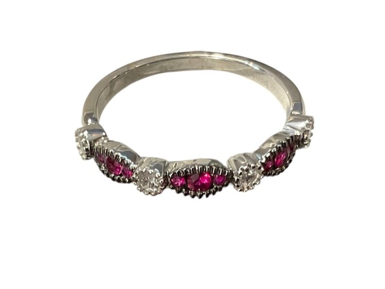 PRIMA NY (Y)14K 0.10DI 0.23RU RUBY AND DIAMOND RING WHITE GOLD SIZE 6.75