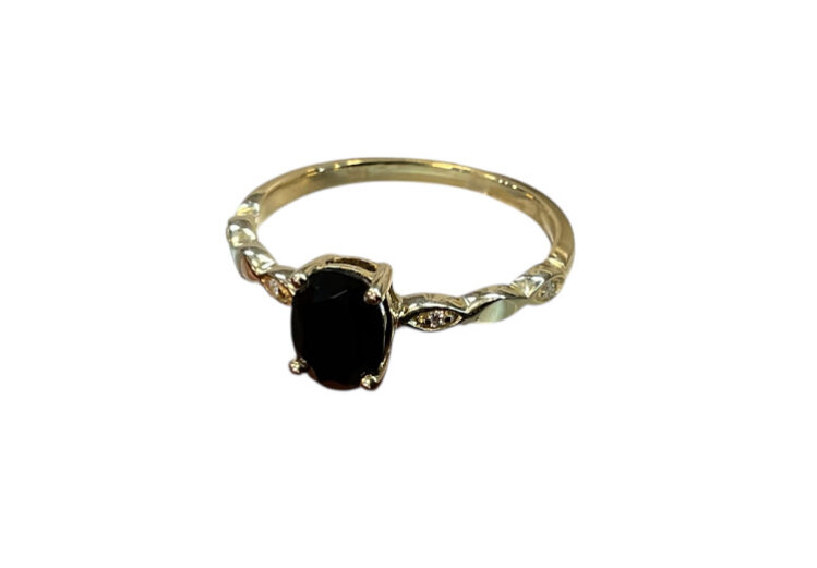 PRIMA NY (Y)14K 0.02DI 0.78ON DIAMOND AND ONYX YELLOW GOLD RING FINGER SIZE 6.75