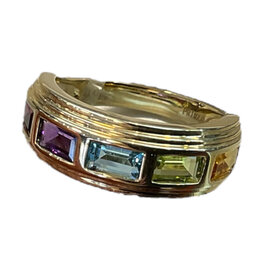 PRIMA NY (Y)14K 1.82CT MULTICOLOR BEZEL SET EMERALD CUT CITRINE, PERIDOT, BLUE TOPAZ, AMETHYST, GARNET FINGER SIZE 6.5