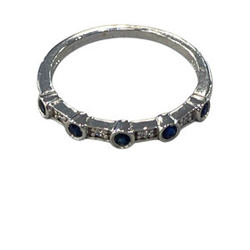 PRIMA NY (Y)14K 0.04CT & 0.16CT ROUND DIAMOND BLUE SAPPHIRE WHITE GOLD BAND FINGER SIZE 6.25