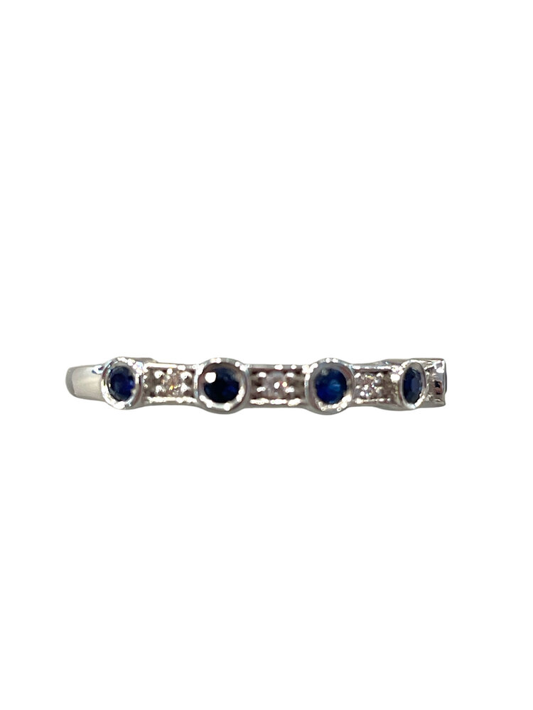 PRIMA NY (Y)14K 0.04CT & 0.16CT ROUND DIAMOND BLUE SAPPHIRE WHITE GOLD BAND FINGER SIZE 6.25