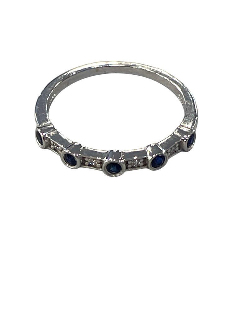 PRIMA NY (Y)14K 0.04CT & 0.16CT ROUND DIAMOND BLUE SAPPHIRE WHITE GOLD BAND FINGER SIZE 6.25