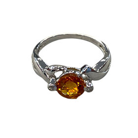 PRIMA NY (Y)14KW 0.02CT & 1.18CT DIAMOND & MADERA CITRINE WHITE GOLD RING FINGER SIZE 7