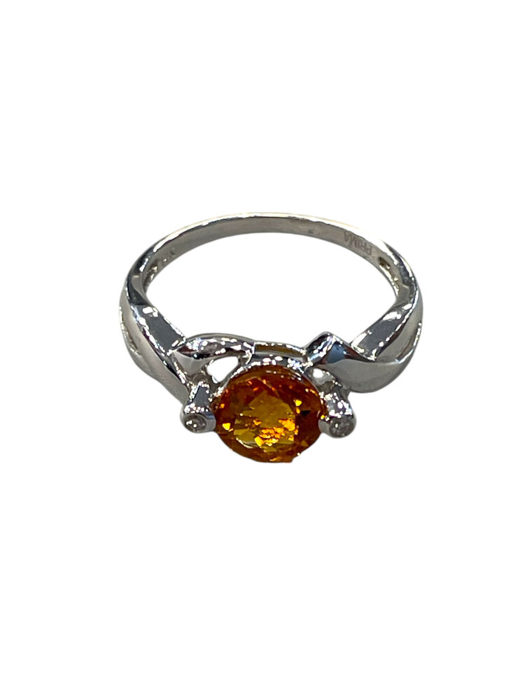 PRIMA NY (Y)14KW 0.02CT & 1.18CT DIAMOND & MADERA CITRINE WHITE GOLD RING FINGER SIZE 7