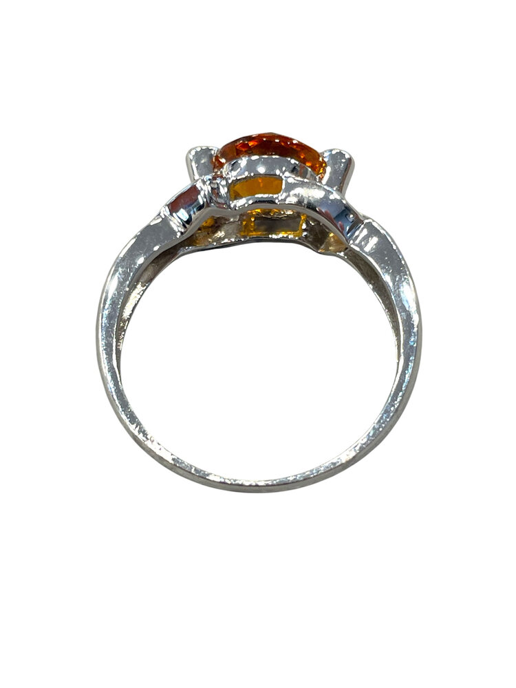 PRIMA NY (Y)14KW 0.02CT & 1.18CT DIAMOND & MADERA CITRINE WHITE GOLD RING FINGER SIZE 7