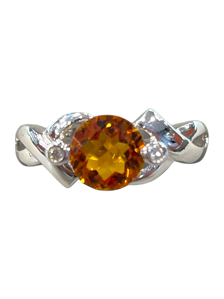 PRIMA NY (Y)14KW 0.02CT & 1.18CT DIAMOND & MADERA CITRINE WHITE GOLD RING FINGER SIZE 7