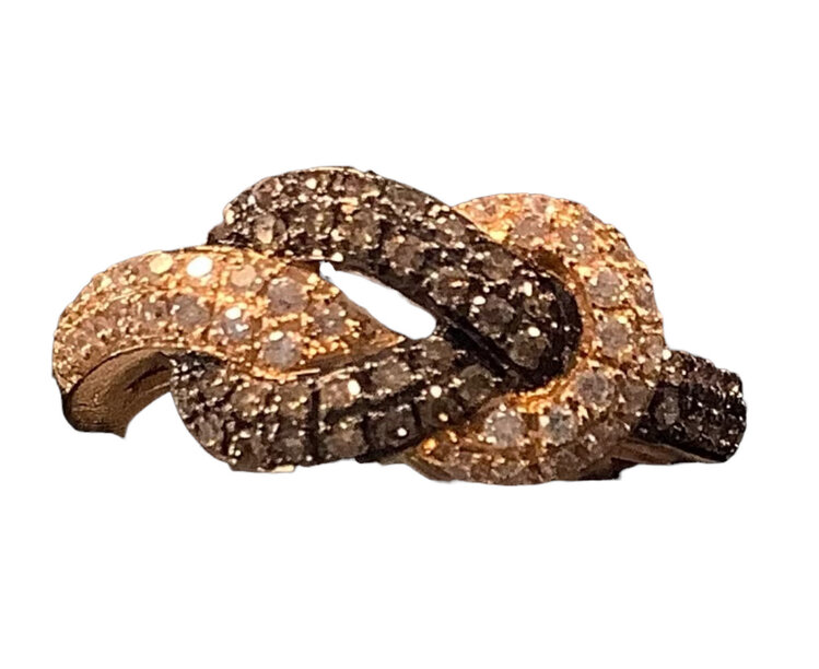 (Z) 14K RG .65CT TDW ROSE GOLD RING “LOVE KNOT” WHITE & CHOCOLATE DIAMONDS