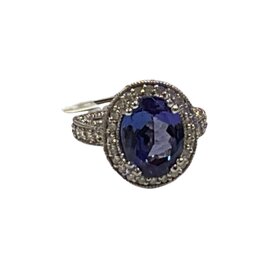 GEMDEK (Y)14K TZ 5.73CT DIA 1.62CT WHITE GOLD TANZANITE/DIAMOND RING
