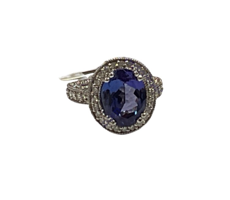 GEMDEK (Y)14K TZ 5.73CT DIA 1.62CT WHITE GOLD TANZANITE/DIAMOND RING