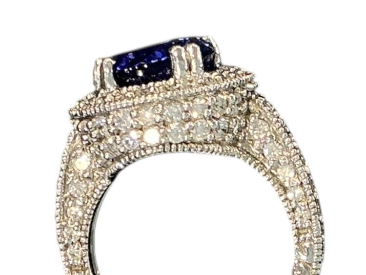 GEMDEK (Y)14K TZ 5.73CT DIA 1.62CT WHITE GOLD TANZANITE/DIAMOND RING