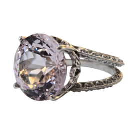 M(Y) PT&18K 15.00KUN .66MTG TACORI PLATINUM RING WITH 18K HEAD 15CT KUNZITE & .66XT H VS2 DIAMONDS ON THE MOUNTING