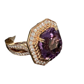 GEMDEK (Y)14K AM 9.55CT DIA .85CT ROSE GOLD AMETHYST/DIAMOND RING