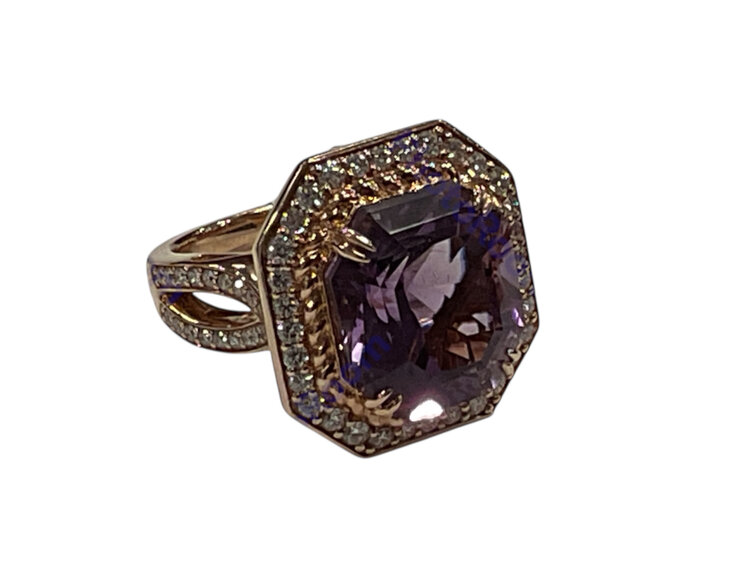 GEMDEK (Y)14K AM 9.55CT DIA .85CT ROSE GOLD AMETHYST/DIAMOND RING
