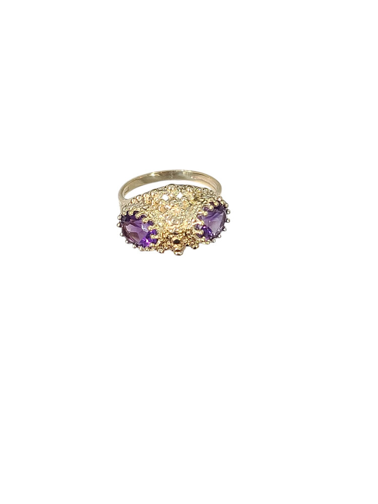 (R)14K AMETHYST TWO STONE RING