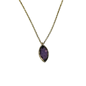 PRIMA NY (Y)14KY 10X5 AM BEZEL SET 10X5MM MARQUISE AMETHYST PENDANT WITH YELLOW GOLD CHAIN