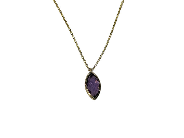 PRIMA NY (Y)14KY 10X5 AM BEZEL SET 10X5MM MARQUISE AMETHYST PENDANT WITH YELLOW GOLD CHAIN